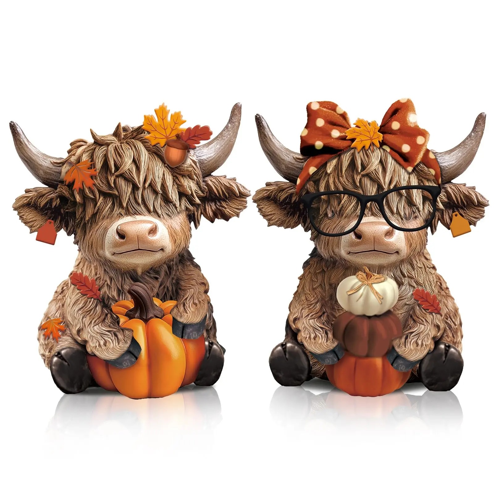 Halloween Highland Cow Statue Fall Cattle Figures 3D Highland Cattle Ornament Halloween Gift Christmas Gift Cute Decoration for Home, Halloween Party Season Decor, Housewarming Gift, Bathroom Decor, 2/3pcs