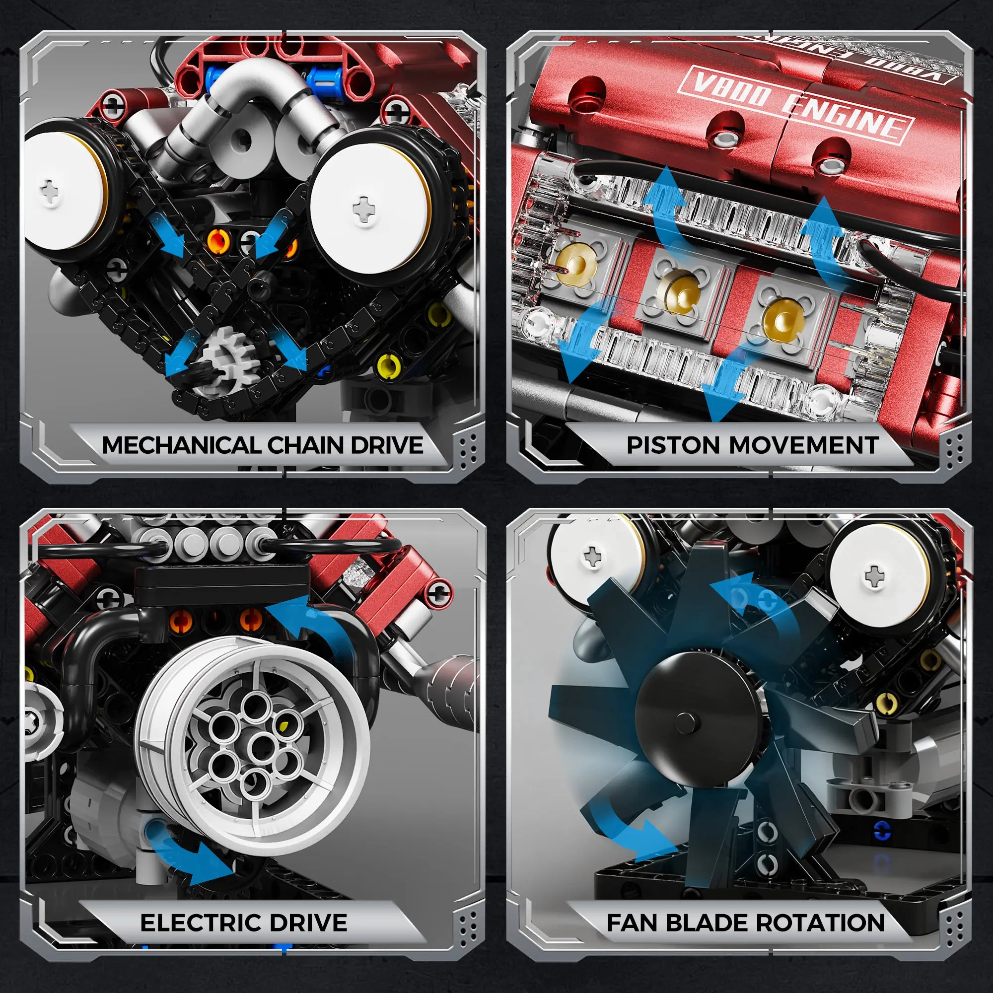 V8 Engine Model Kit, Buildable Blocks Kit with Moving Parts, Collectible Construction Set for Hands-On Learning, Ages 5+ Desktop Toy Gift for Car Lovers (Requires Assembly)