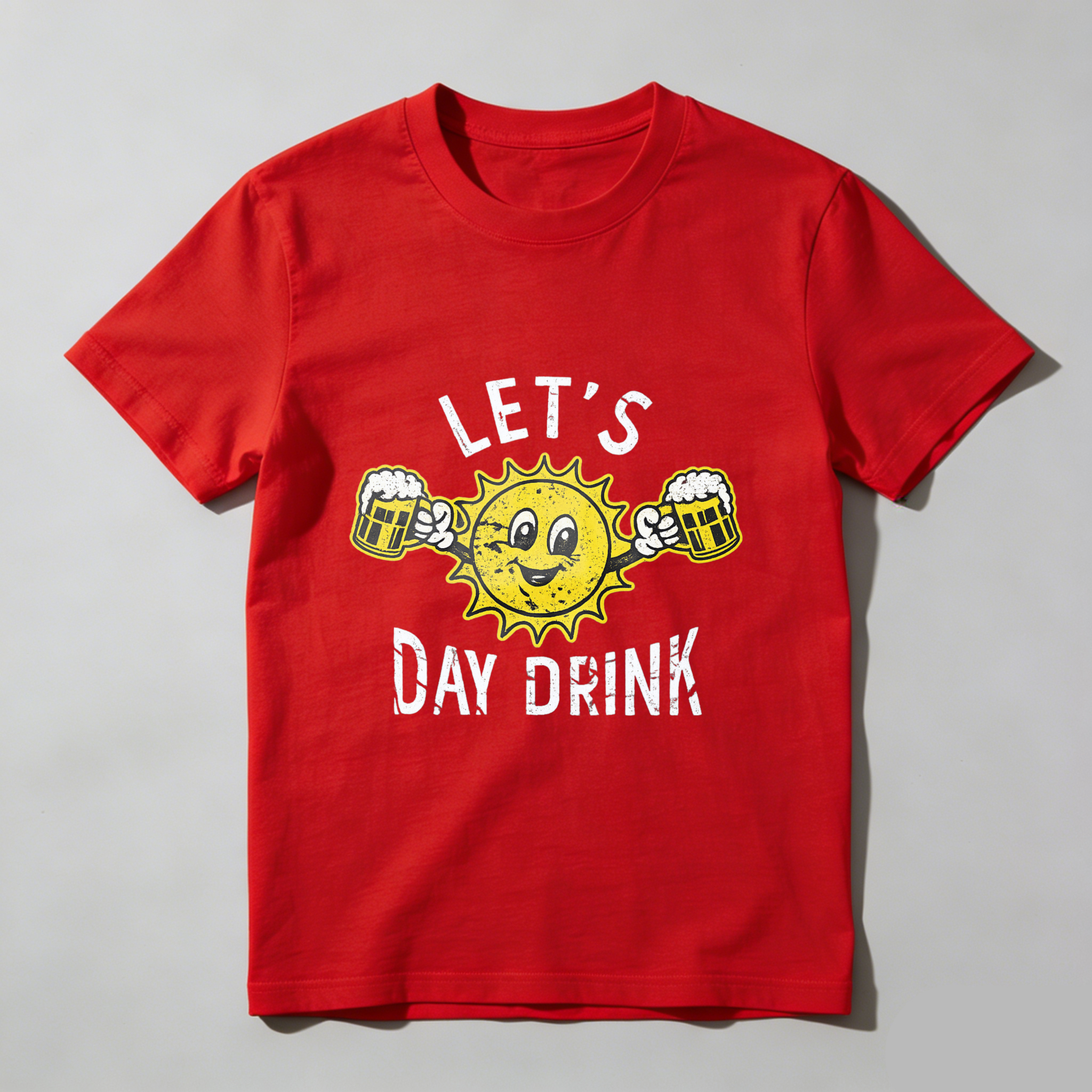 Mens Lets Day Drink T Shirt Funny Drunken Sunny Booze Drinking Tee for Guys Mens Funny T Shirts Cool Vintage Fashion T-Shirt Gift Classic Menswear