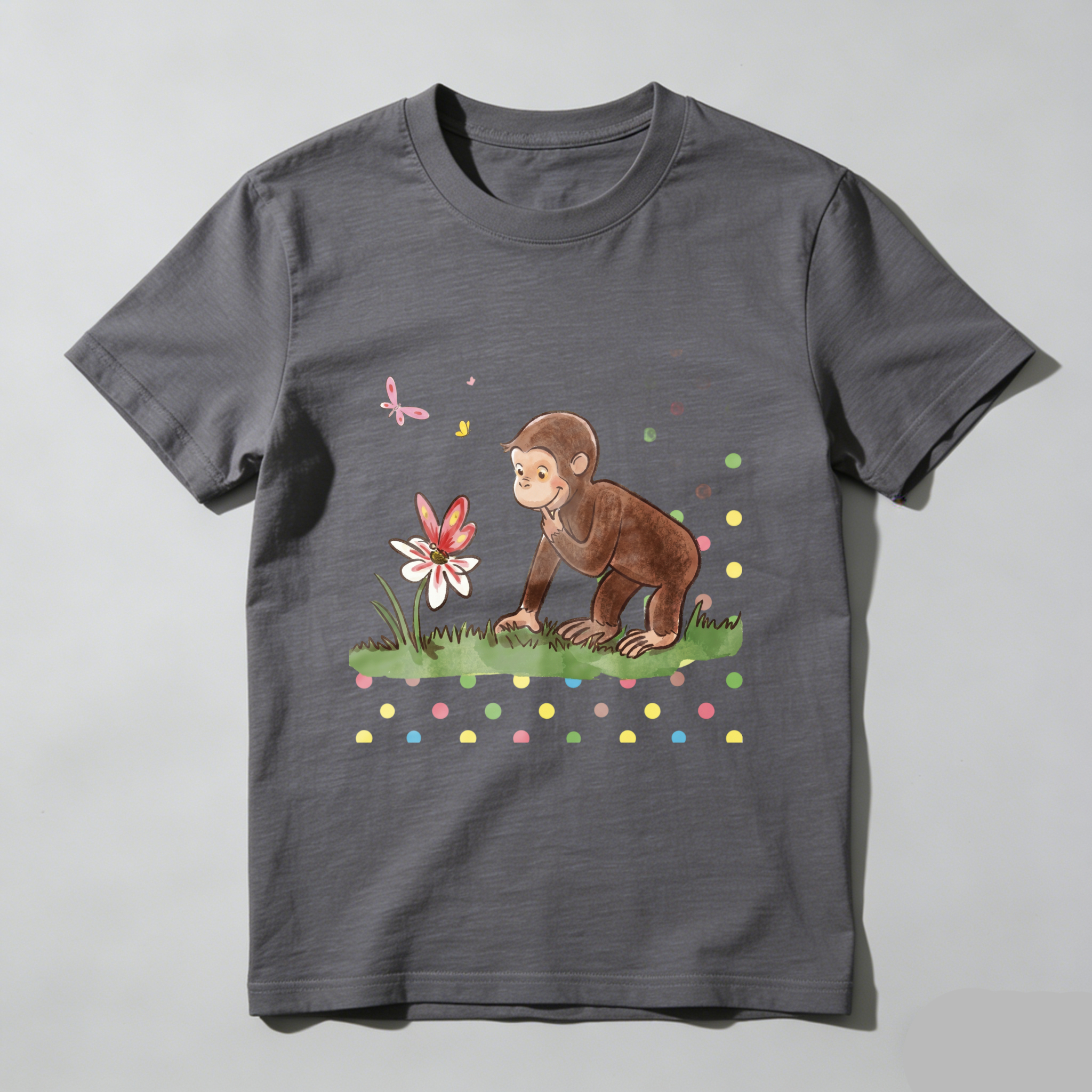 Casual, Men's T-Shirt, Monkey And Flower Design, Spring Summer Wear, Gift For Animal Lovers
