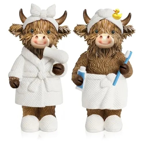 Halloween Highland Cow Statue Fall Cattle Figures 3D Highland Cattle Ornament Halloween Gift Christmas Gift Cute Decoration for Home, Halloween Party Season Decor, Housewarming Gift, Bathroom Decor, 2/3pcs