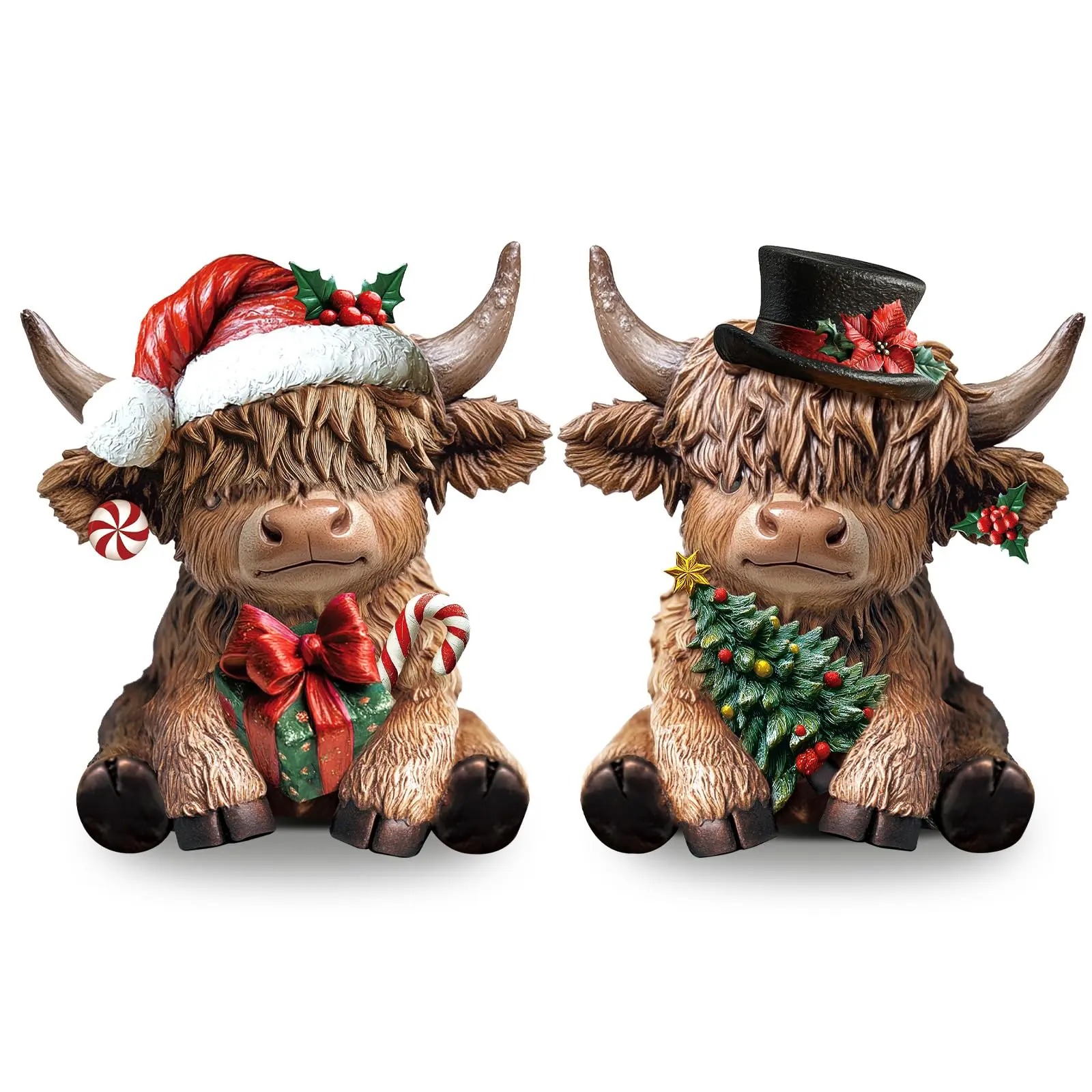 Halloween Highland Cow Statue Fall Cattle Figures 3D Highland Cattle Ornament Halloween Gift Christmas Gift Cute Decoration for Home, Halloween Party Season Decor, Housewarming Gift, Bathroom Decor, 2/3pcs