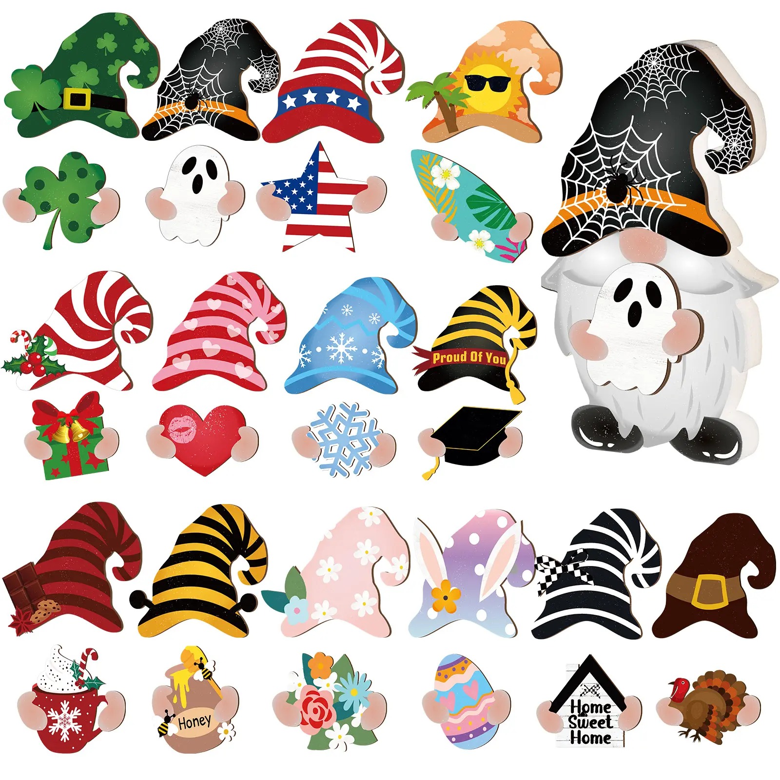 Gnome Sign Halloween Gnome Interchangeable Desk Decor with Magnet Accessories Gnome Wooden Sign for Summer Holiday Seasonal Halloween Christmas Party Office Home Living Room Gift for Gnome Lovers, Halloween Gift