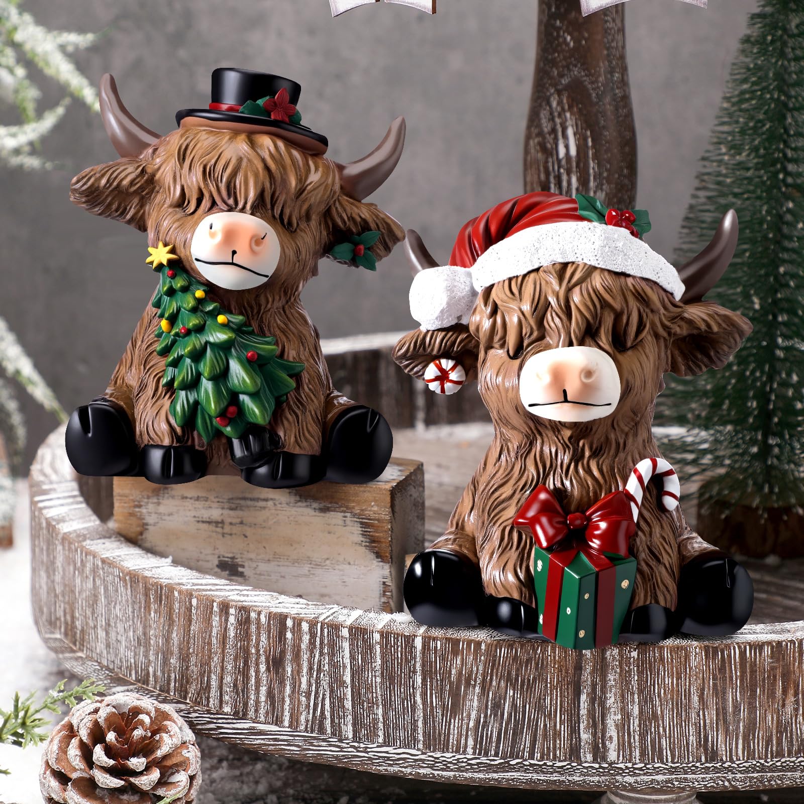 Gejoy Halloween Highland Cow Statue Fall Cattle Figures 3D Highland Cattle Ornament Halloween Gift Christmas Gift Cute Decoration for Home, Halloween Party Season Decor, Housewarming Gift, Bathroom Decor, 2/3pcs