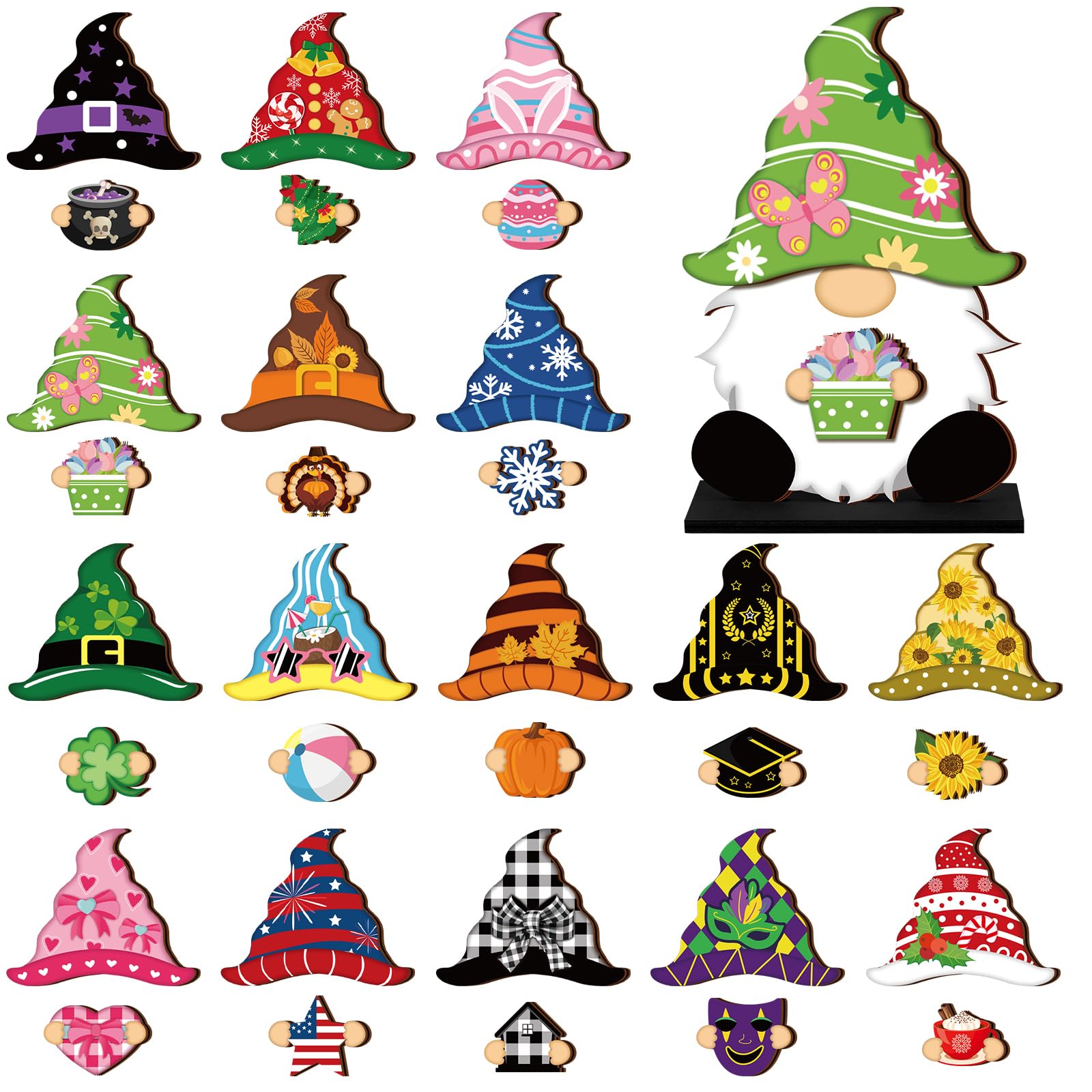Gejoy Gnome Sign Halloween Gnome Interchangeable Desk Decor with Magnet Accessories Gnome Wooden Sign for Summer Holiday Seasonal Halloween Christmas Party Office Home Living Room Gift for Gnome Lovers, Halloween Gift