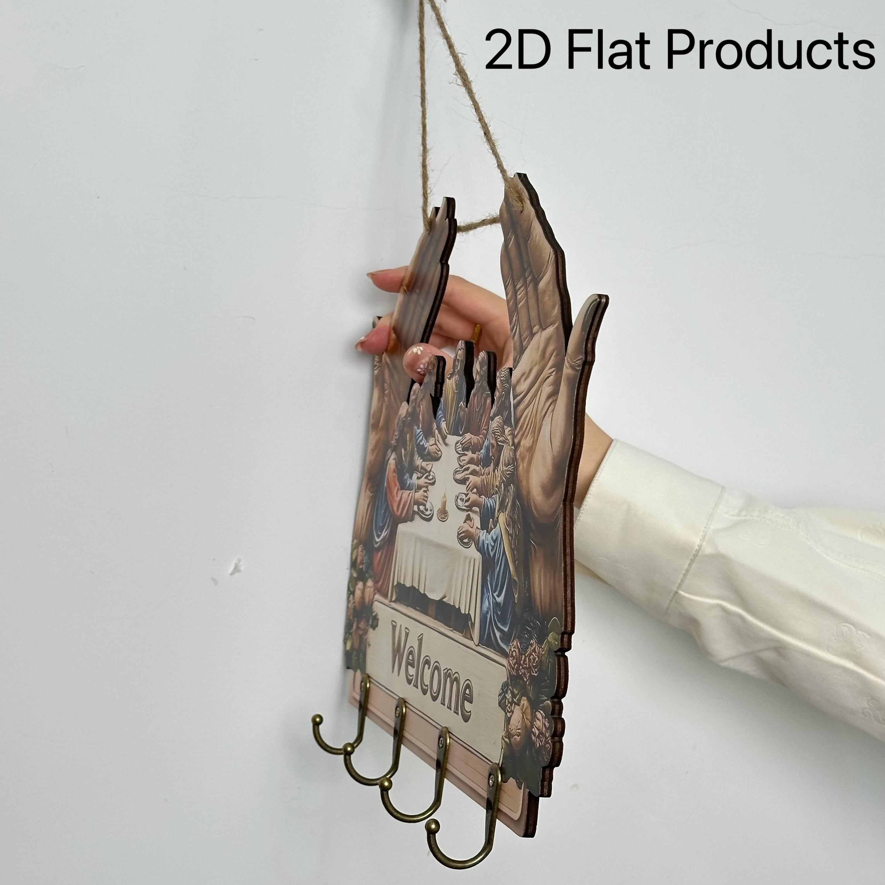Flat Jesus and Disciples Wall Art Keychain 1 Piece Pack, Exquisite Religious Design with Four Metal Hooks, 10.4"x11.8" Artificial Wood & Metal Frame, Porch Welcome Sign, Farmhouse Style Seasonal Home Decor, Intricate Craftsmanship,gift Father's Day Gift s