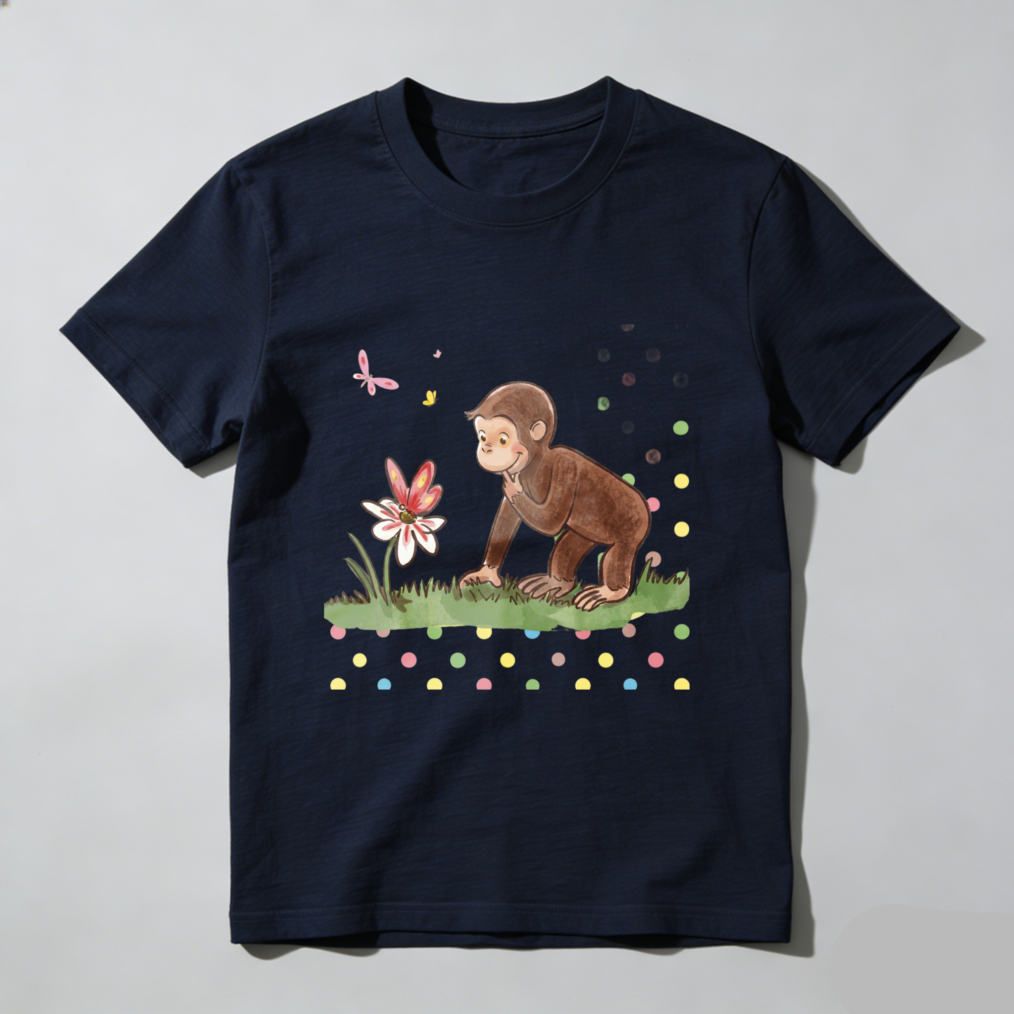 Casual, Men's T-Shirt, Monkey And Flower Design, Spring Summer Wear, Gift For Animal Lovers