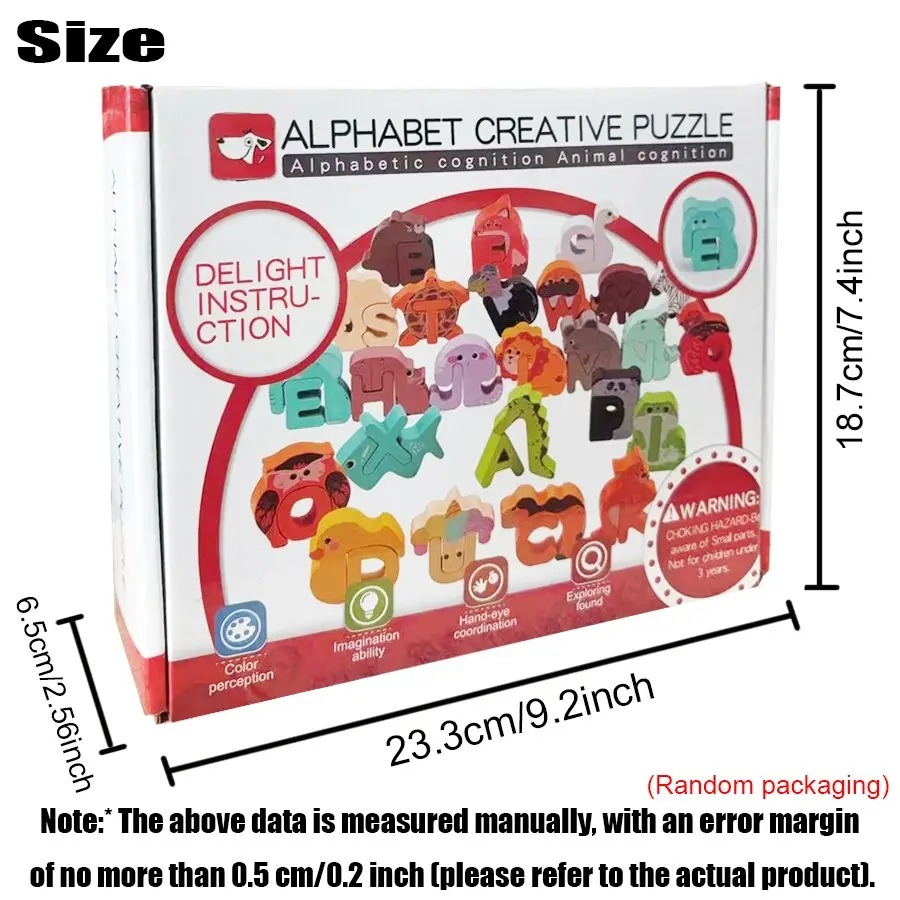 52-Piece Wooden Alphabet Animal Matching Puzzle Set for Toddlers, STEM Montessori Puzzle, ABC Peg Puzzles for Kids Ages 3-5, Preschool Learning Toy for Shape Recognition