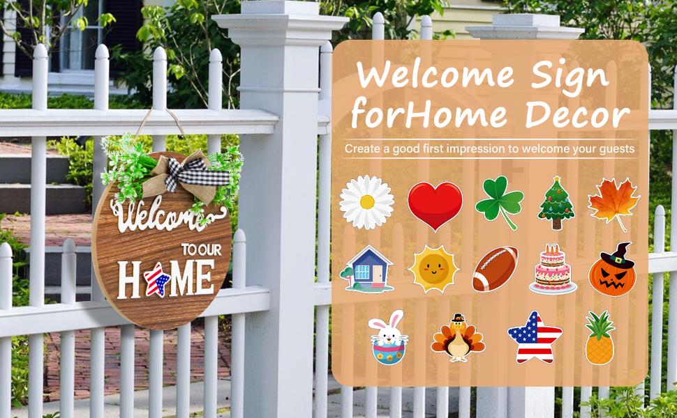 All-Season Front Door Decoration, Wooden Welcome Sign 12x12 Inch Round Hanging Wreath for Porch, Entryway, and Home Wall Decor, Mothers' Day Halloween Christmas Decor All-Season Front Door Decoration, Wooden Welcome Sign 12x12 Inch Round Hanging Wreath for Porch, Entryway, and Home Wall Decor, Mothers' Day Halloween Christmas Decor