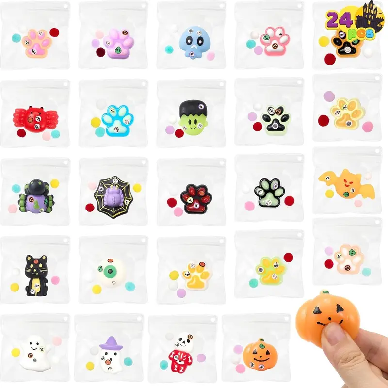 24pcs/60pcs/100Pcs/6pcs Halloween Mochi Squishy Toys, Halloween Toys for Halloween Party Favors, Halloween Sensory Stress Relief Toys Bulk, Trick or Treats Classroom Prizes Gifts Goodie Bag Fillers