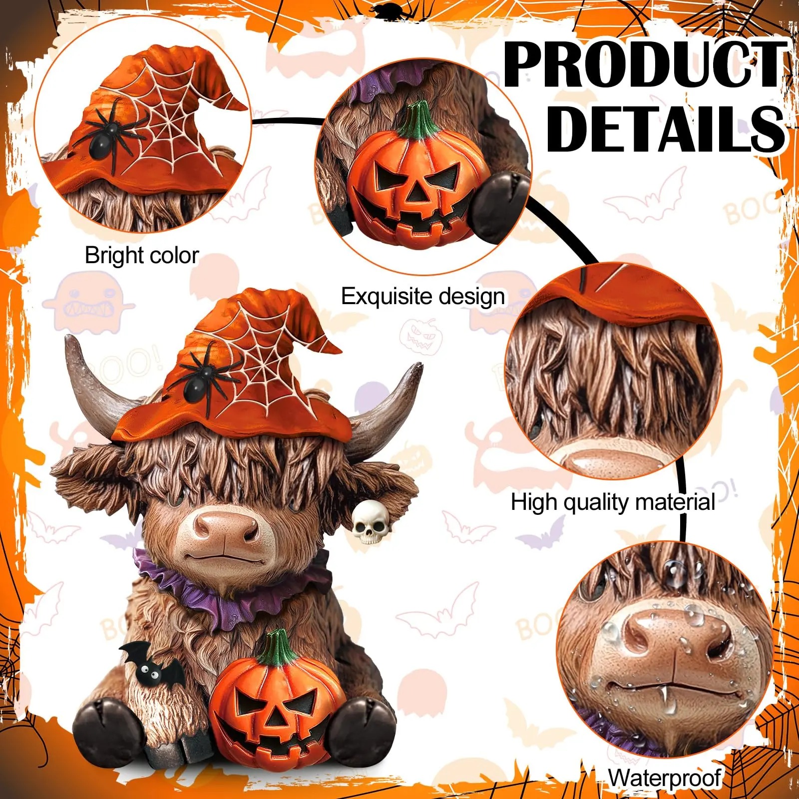 Halloween Highland Cow Statue Fall Cattle Figures 3D Highland Cattle Ornament Halloween Gift Christmas Gift Cute Decoration for Home, Halloween Party Season Decor, Housewarming Gift, Bathroom Decor, 2/3pcs
