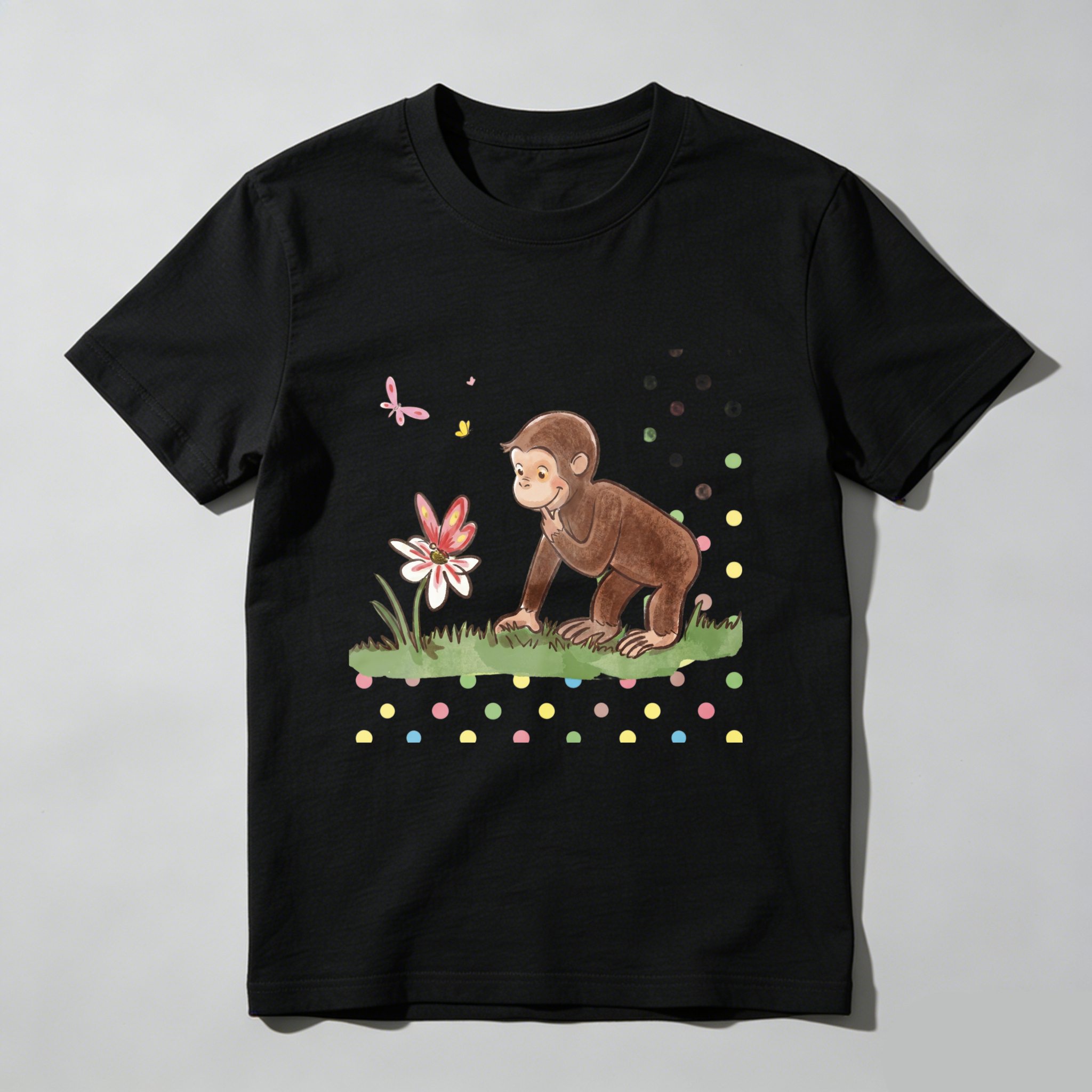 Casual, Men's T-Shirt, Monkey And Flower Design, Spring Summer Wear, Gift For Animal Lovers
