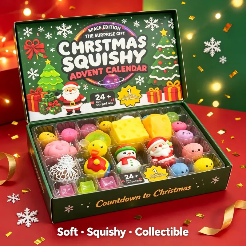Christmas Squishy Advent Calendar Bundle | Halloween & Holiday Fidget Toy Countdown Calendars, 24 Surprise Squishies Each