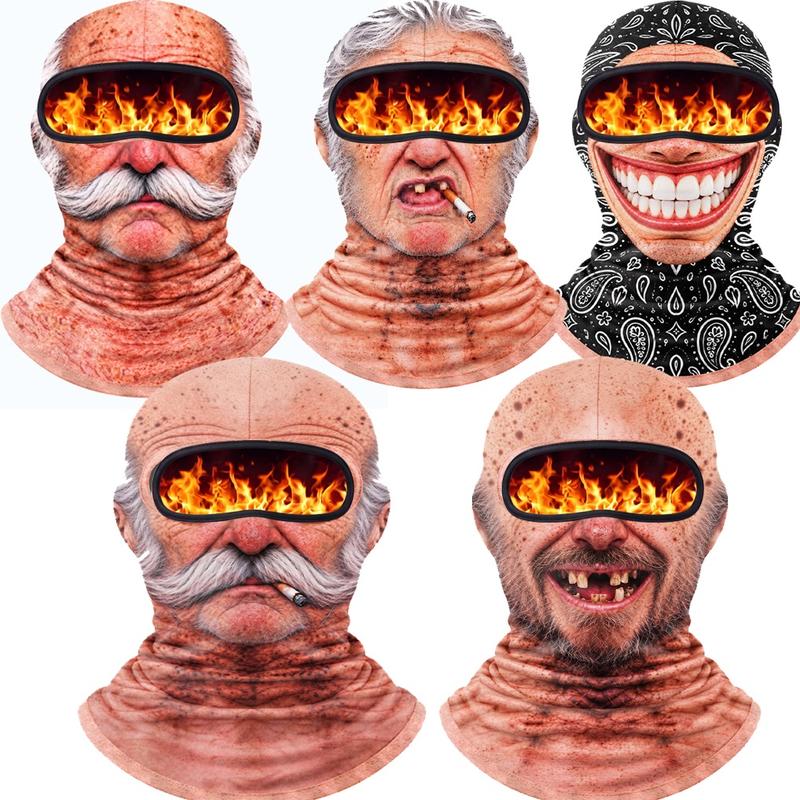 Funny Realistic 3D Printed Ski Mask - Full Face Winter Balaclava for Elderly, Festive & Party Masks Accessory