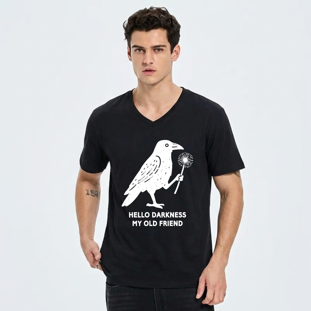 Hello Darkness My Old Friend Raven T-Shirt Black Bird Design