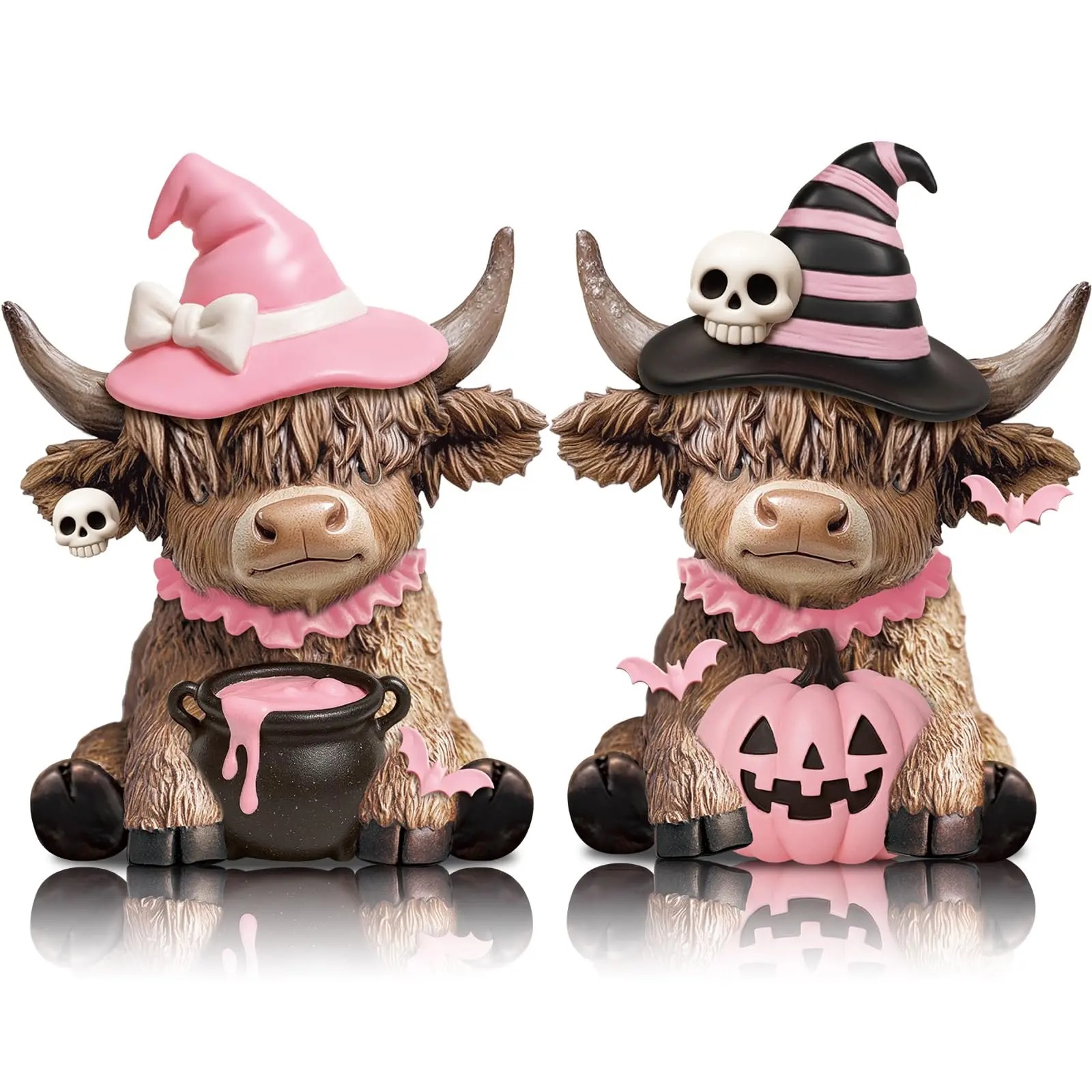 Halloween Highland Cow Statue Fall Cattle Figures 3D Highland Cattle Ornament Halloween Gift Christmas Gift Cute Decoration for Home, Halloween Party Season Decor, Housewarming Gift, Bathroom Decor, 2/3pcs