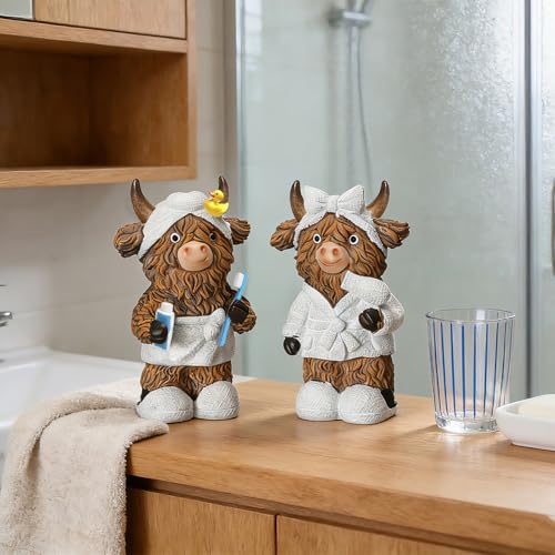 Gejoy Halloween Highland Cow Statue Fall Cattle Figures 3D Highland Cattle Ornament Halloween Gift Christmas Gift Cute Decoration for Home, Halloween Party Season Decor, Housewarming Gift, Bathroom Decor, 2/3pcs