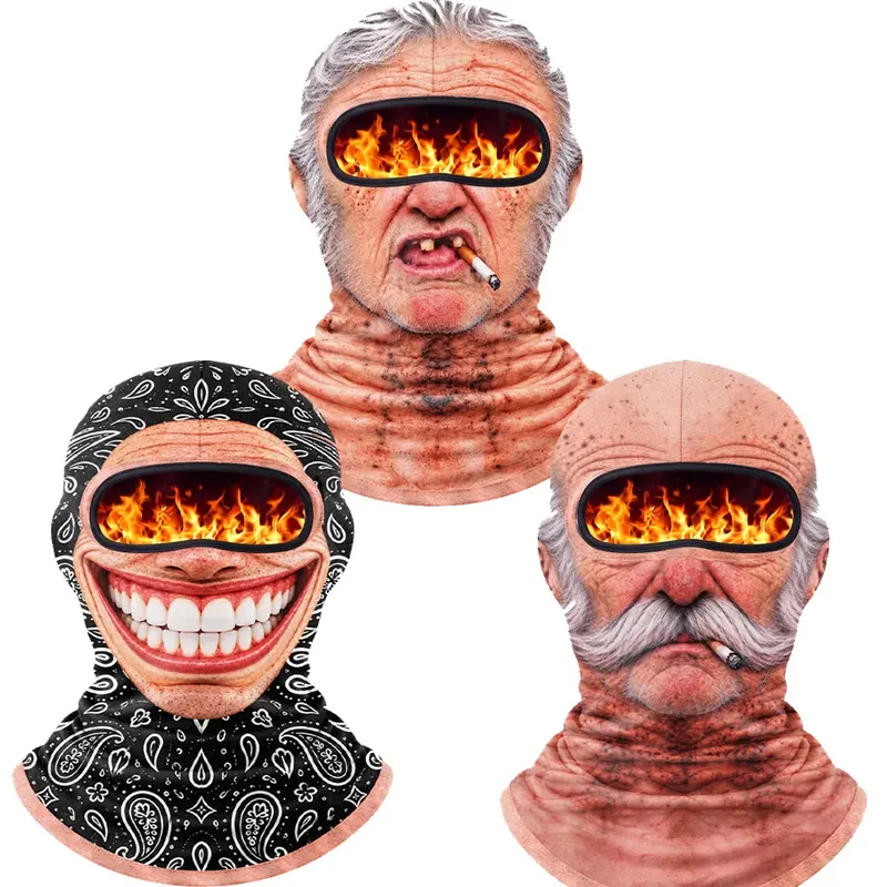 Funny Realistic 3D Printed Ski Mask - Full Face Winter Balaclava for Elderly, Festive & Party Masks Accessory