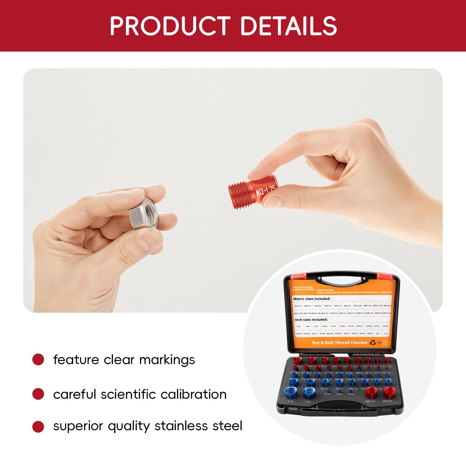 GJANSH 26/44PCS Nut and Bolt Thread Checker - Comprehensive Bolt Size and Thread Gauge Tool, Inch & Metric Sizes, with Handy Tool Box, Excellent for Home Garages and Car Repairs, Snapfixmate, GJANSH 26/44PCS Nut and Bolt Thread Checker - Comprehensive Bolt Size and Thread Gauge Tool, Inch & Metric Sizes, with Handy Tool Box, Excellent for Home Garages and Car Repairs, Snapfixmate,