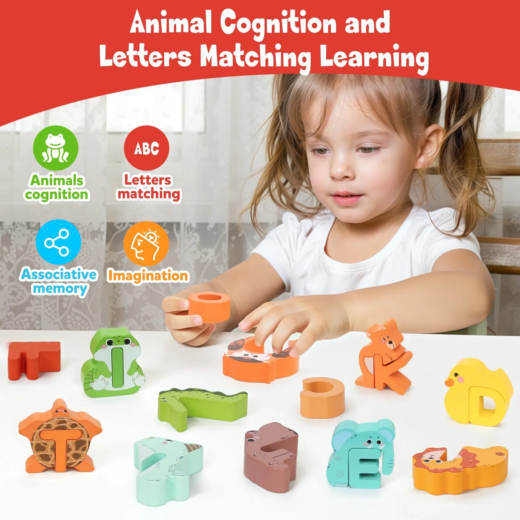 52-Piece Wooden Alphabet Animal Matching Puzzle Set for Toddlers, STEM Montessori Puzzle, ABC Peg Puzzles for Kids Ages 3-5, Preschool Learning Toy for Shape Recognition