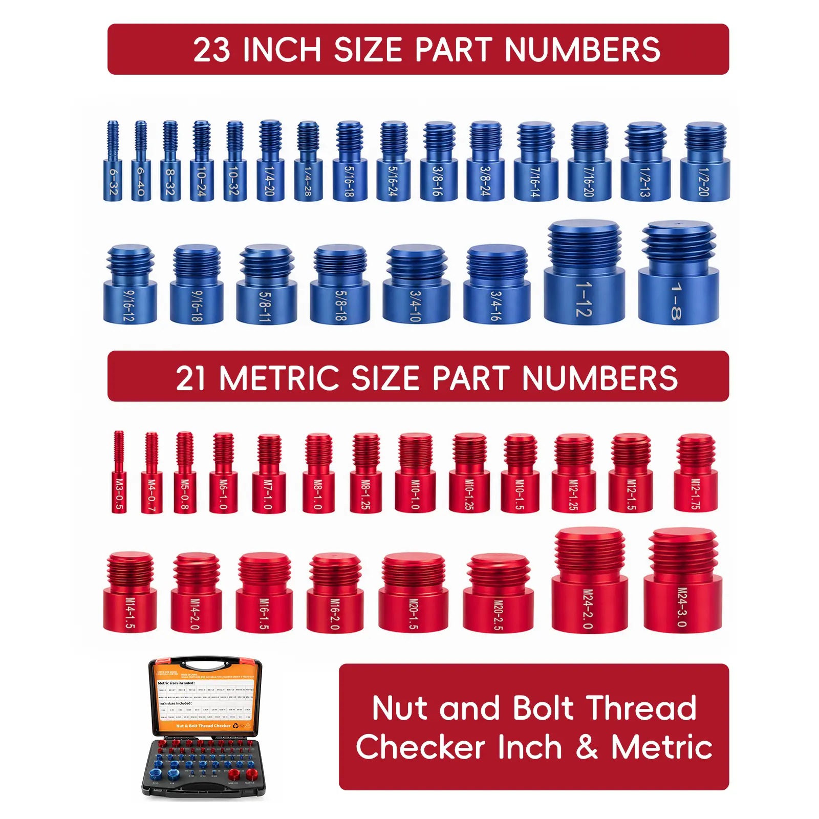 26/44PCS Nut and Bolt Thread Checker - Comprehensive Bolt Size and Thread Gauge Tool, Inch & Metric Sizes, with Handy Tool Box, Excellent for Home Garages and Car Repairs, Snapfixmate,