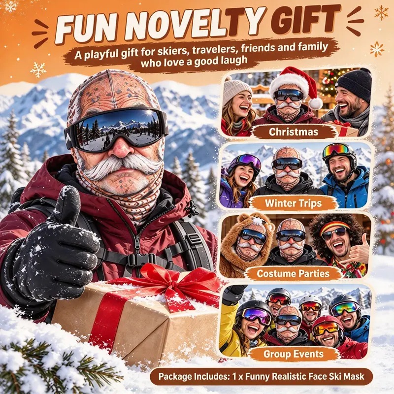 Funny Realistic 3D Printed Ski Mask - Full Face Winter Balaclava for Elderly, Festive & Party Masks Accessory