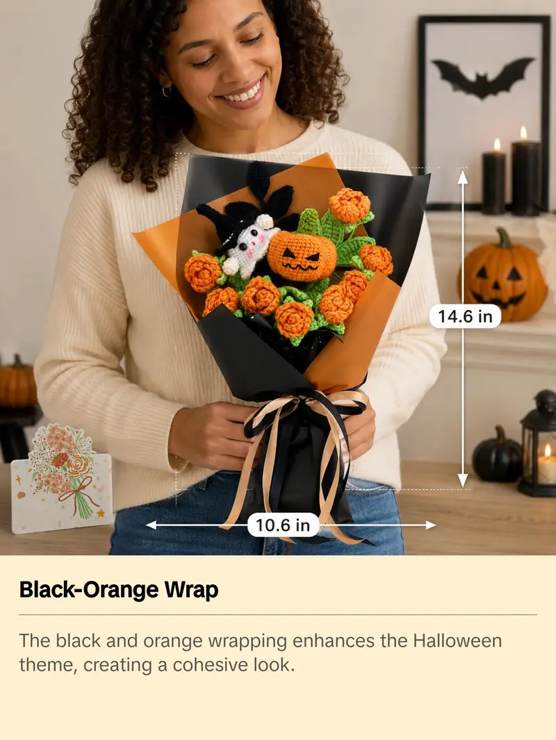 Handmade Crochet Flowers Bouquet Halloween Gift Pumpkin Ghost Bouquet Halloween Decor Gift for Her Friend Gift Forever Flowers Handmade Halloween Decoration