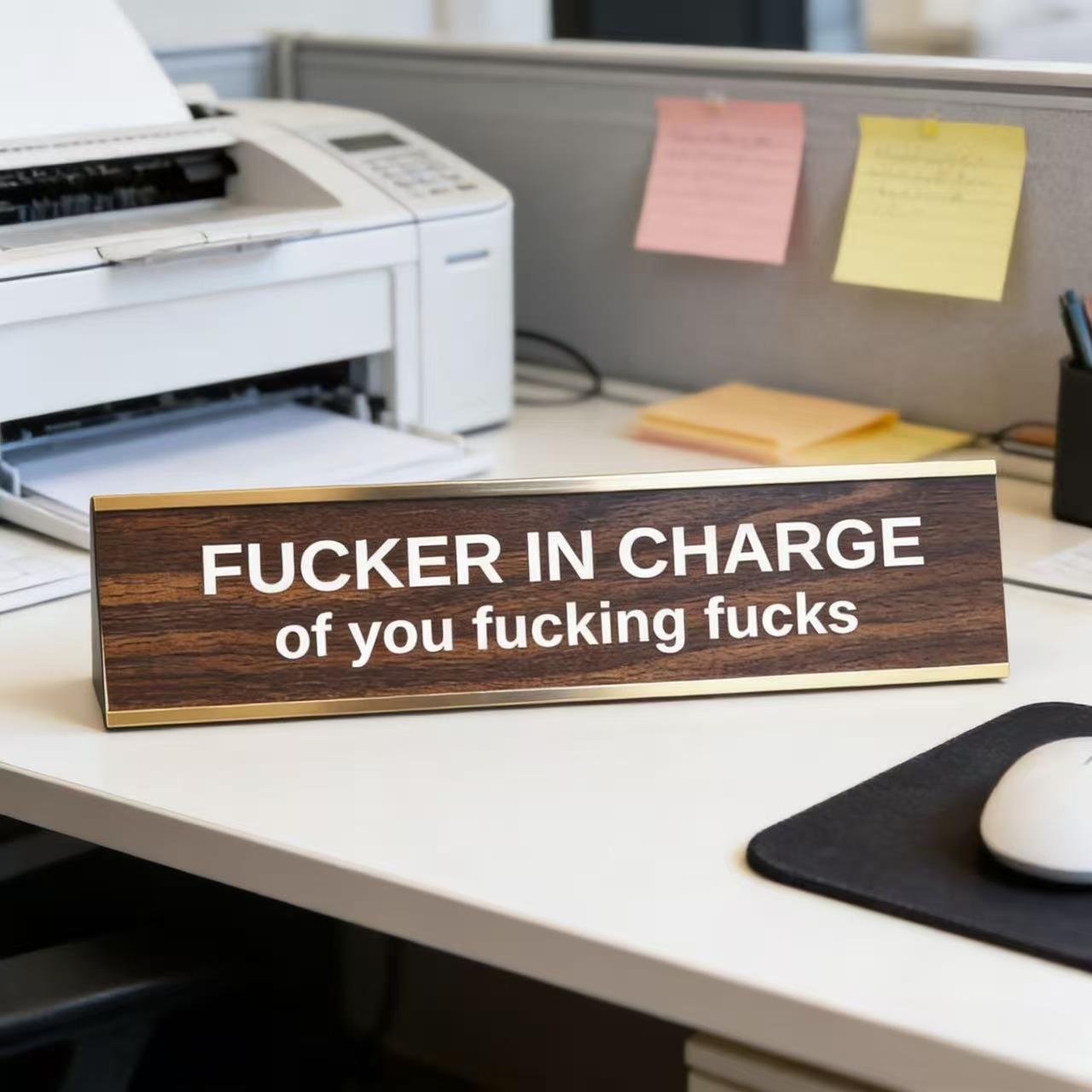 "F'er in Charge of You F'ing F's" Engraved Aluminium Metal Sign - Funny Office Desktop Decor, Metal Signage, Gift for Stepdad & Coworkers, Wall/Bar Decorative Plaque "F'er in Charge of You F'ing F's" Engraved Aluminium Metal Sign - Funny Office Desktop Decor, Metal Signage, Gift for Stepdad & Coworkers, Wall/Bar Decorative Plaque