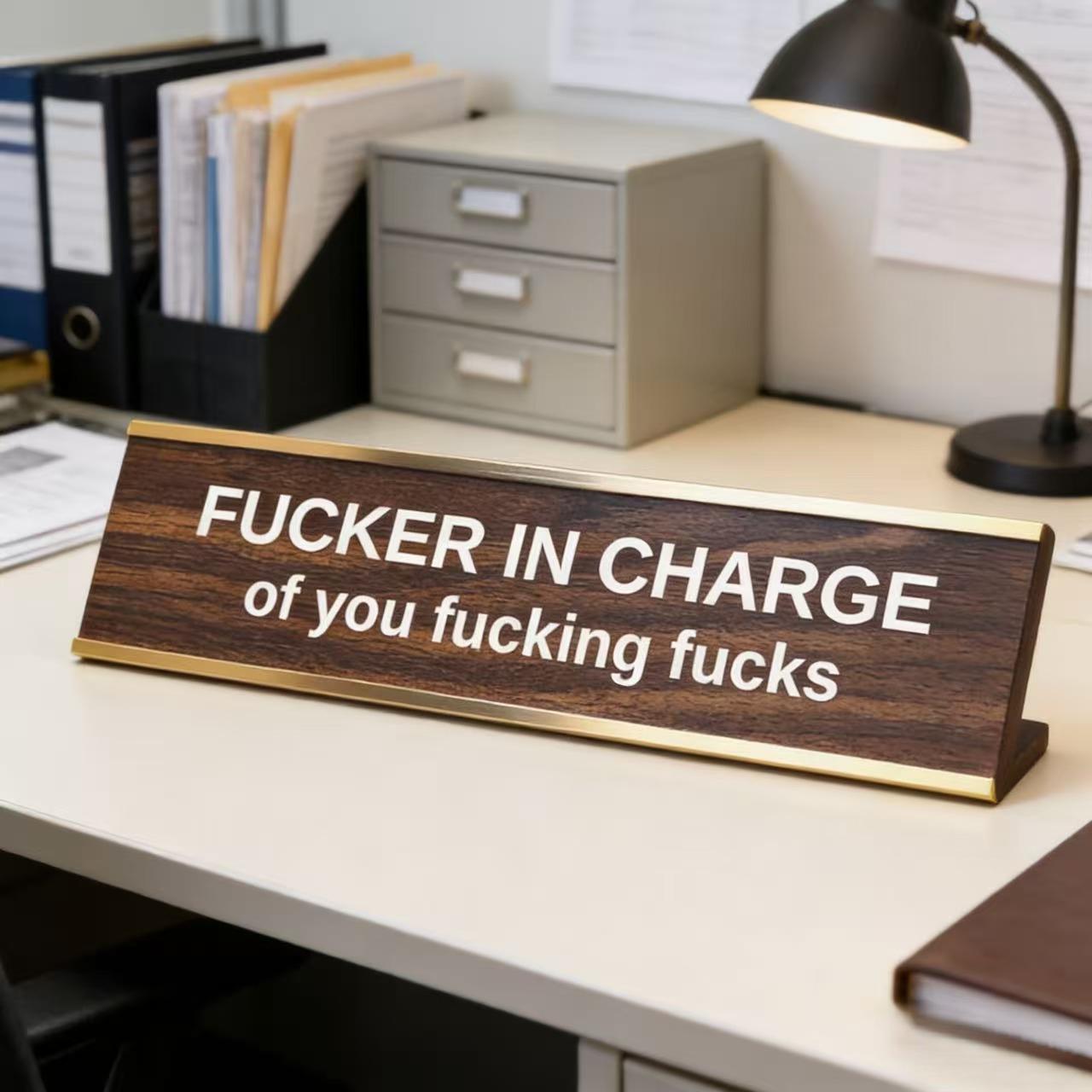"F'er in Charge of You F'ing F's" Engraved Aluminium Metal Sign - Funny Office Desktop Decor, Metal Signage, Gift for Stepdad & Coworkers, Wall/Bar Decorative Plaque "F'er in Charge of You F'ing F's" Engraved Aluminium Metal Sign - Funny Office Desktop Decor, Metal Signage, Gift for Stepdad & Coworkers, Wall/Bar Decorative Plaque