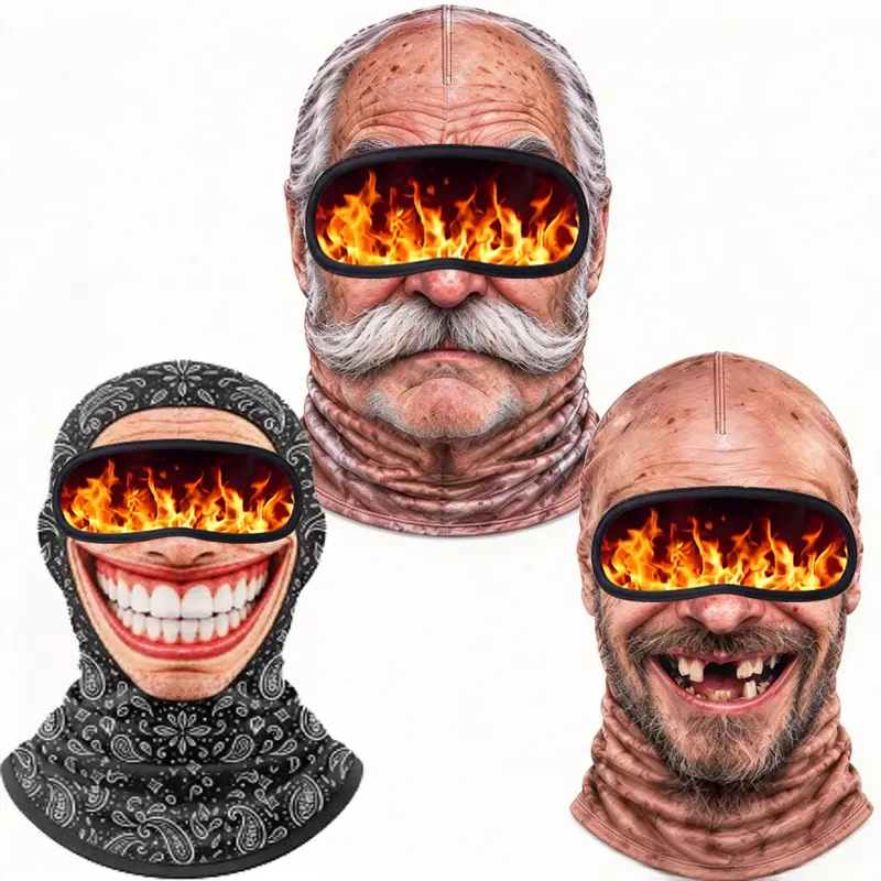 Funny Realistic 3D Printed Ski Mask - Full Face Winter Balaclava for Elderly, Festive & Party Masks Accessory