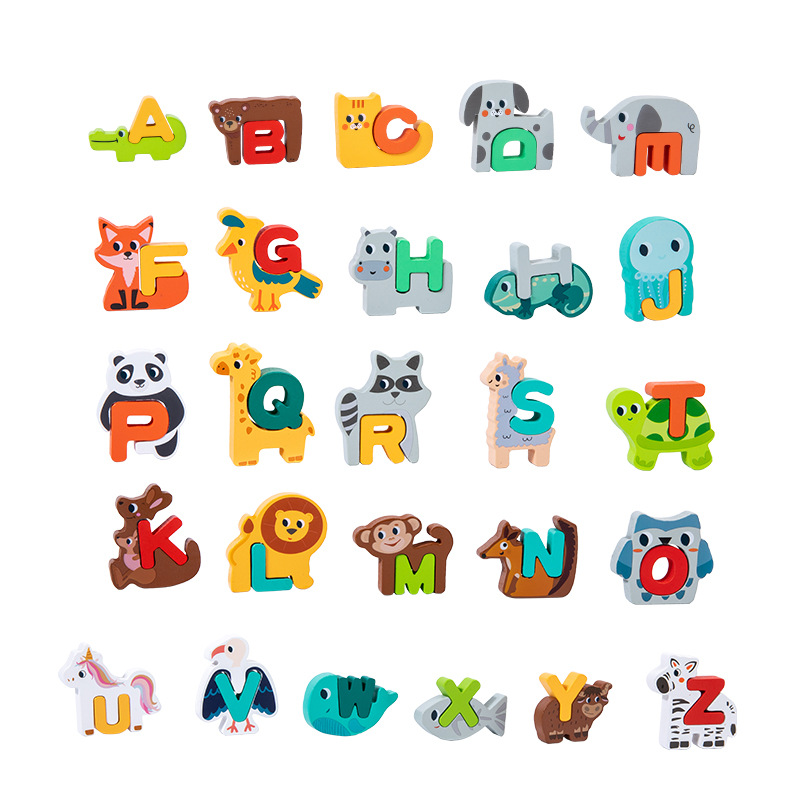 52-Piece Wooden Alphabet Animal Matching Puzzle Set for Toddlers, STEM Montessori Puzzle, ABC Peg Puzzles for Kids Ages 3-5, Preschool Learning Toy for Shape Recognition