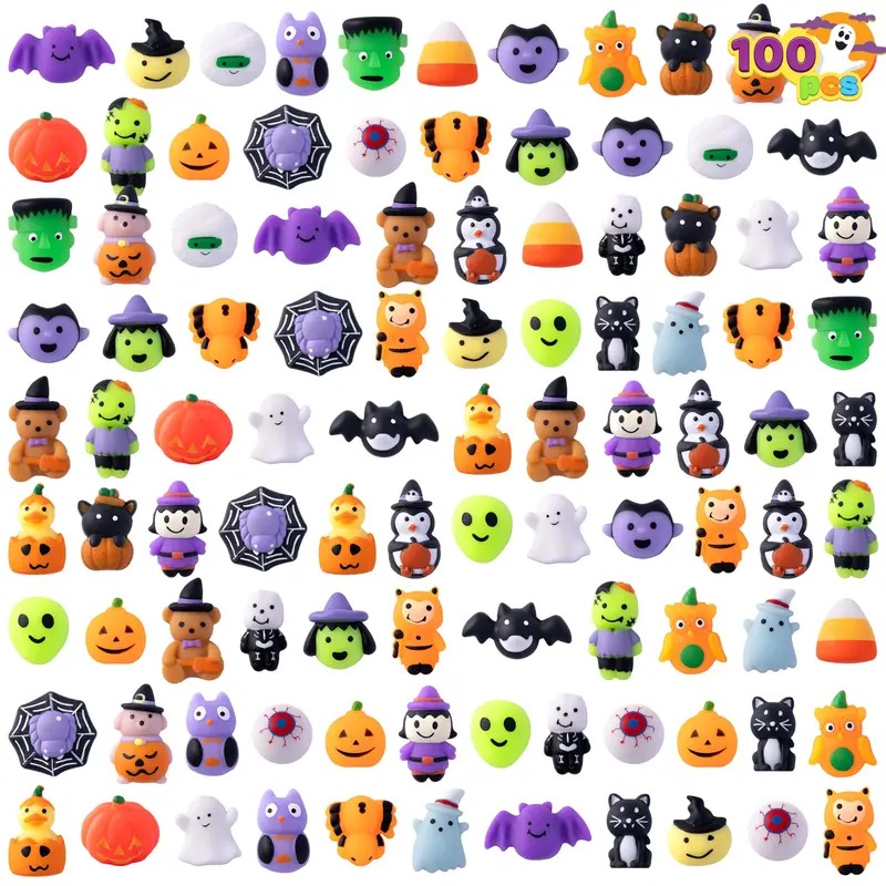 24pcs/60pcs/100Pcs/6pcs Halloween Mochi Squishy Toys, Halloween Toys for Halloween Party Favors, Halloween Sensory Stress Relief Toys Bulk, Trick or Treats Classroom Prizes Gifts Goodie Bag Fillers