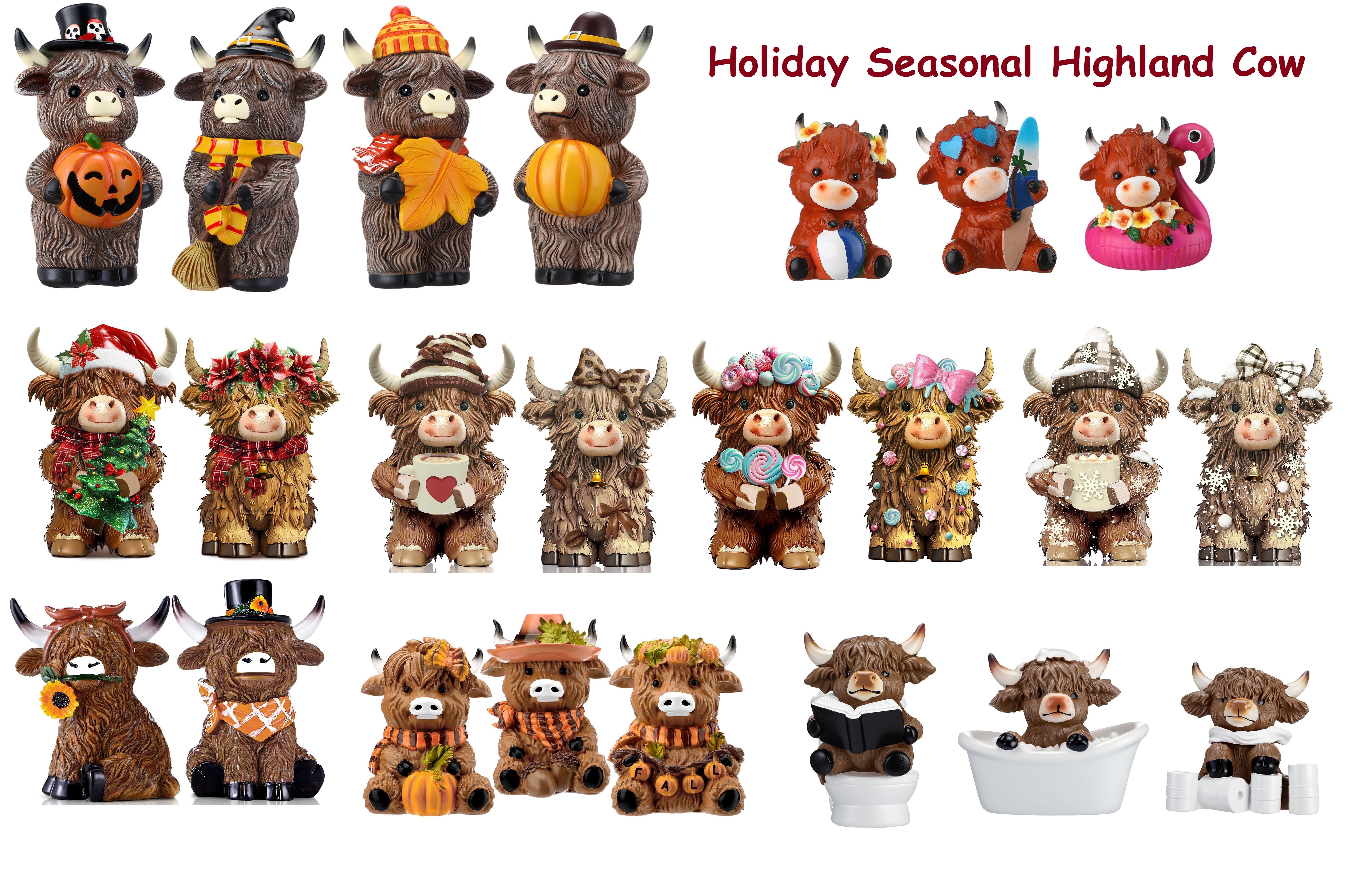 Gejoy Halloween Highland Cow Statue Fall Cattle Figures 3D Highland Cattle Ornament Halloween Gift Christmas Gift Cute Decoration for Home, Halloween Party Season Decor, Housewarming Gift, Bathroom Decor, 2/3pcs