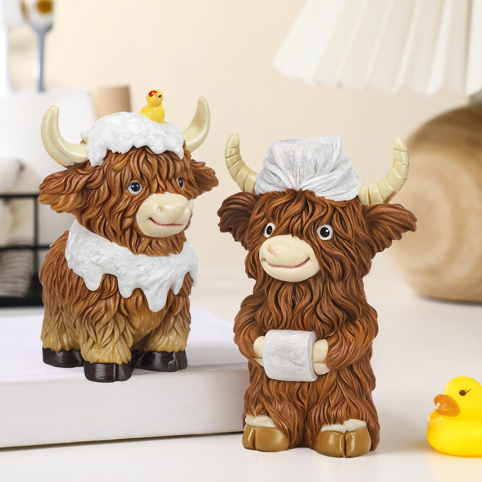 Gejoy Halloween Highland Cow Statue Fall Cattle Figures 3D Highland Cattle Ornament Halloween Gift Christmas Gift Cute Decoration for Home, Halloween Party Season Decor, Housewarming Gift, Bathroom Decor, 2/3pcs