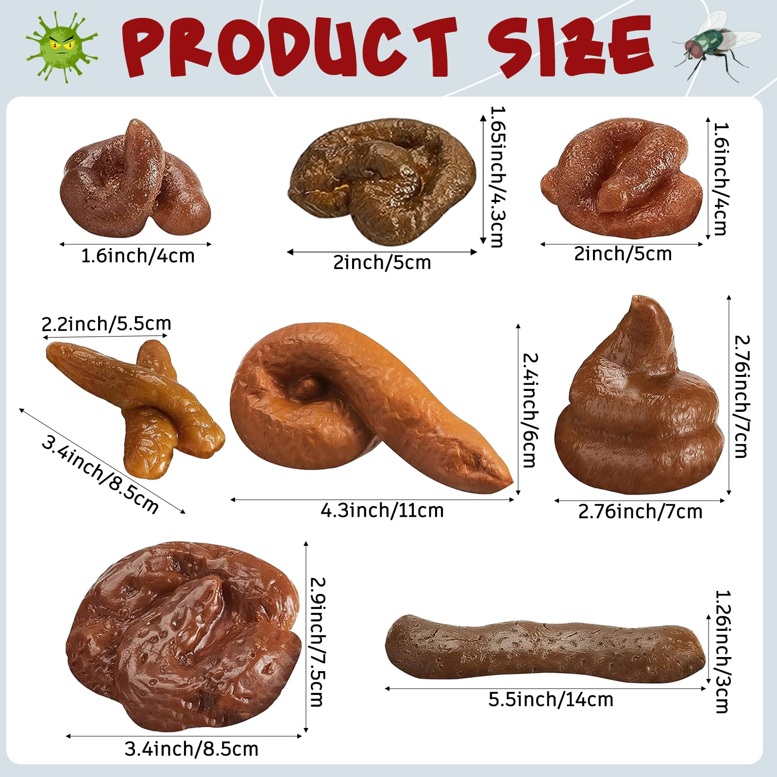 Gejoy Fake Poop 7/8 Pcs Realistic Prank Poop Props Brown Soft Poop Fun Party Supplies Prank Games with Friends Family Classmates Fake Turd Gifts Perfect for Office Pranks Pet Pranks Birthday Funny Gift for Father's Day