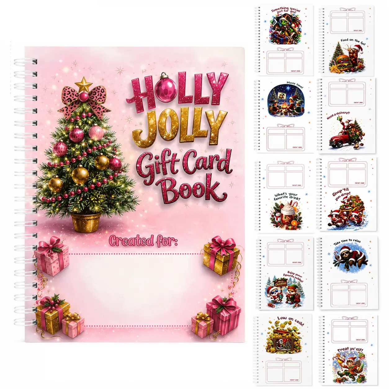 Christmas Gift Card Book, DIY Spiral-Bound Christmas Gift Card Holder Book, 5x7 Inch Colorful Design, Personalized Xmas Gifts for Family, Festive & Party Supplies