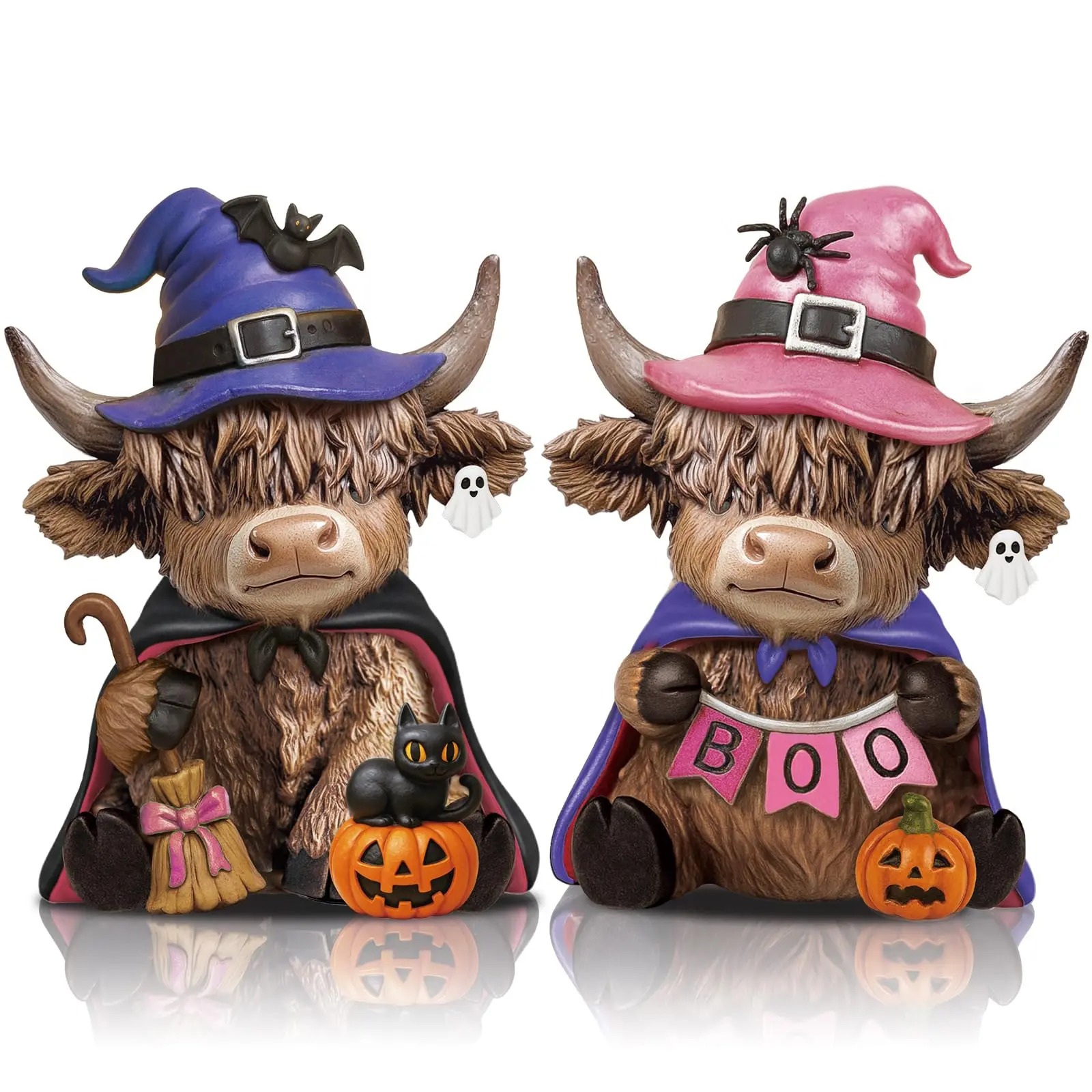 Halloween Highland Cow Statue Fall Cattle Figures 3D Highland Cattle Ornament Halloween Gift Christmas Gift Cute Decoration for Home, Halloween Party Season Decor, Housewarming Gift, Bathroom Decor, 2/3pcs