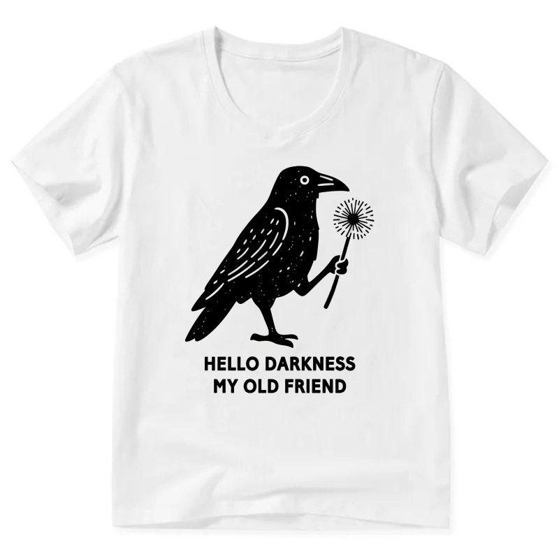 Hello Darkness My Old Friend Raven T-Shirt Black Bird Design