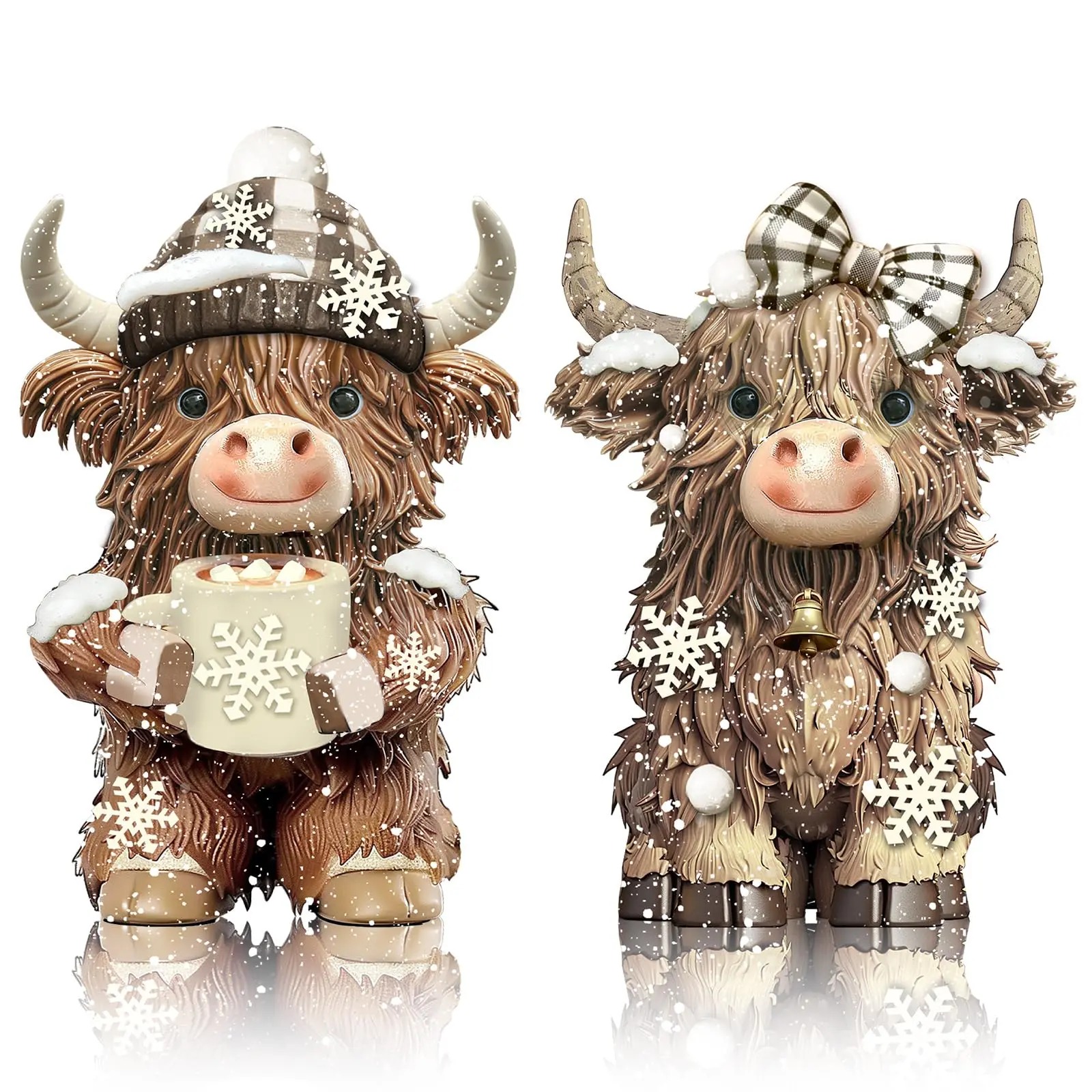 Halloween Highland Cow Statue Fall Cattle Figures 3D Highland Cattle Ornament Halloween Gift Christmas Gift Cute Decoration for Home, Halloween Party Season Decor, Housewarming Gift, Bathroom Decor, 2/3pcs