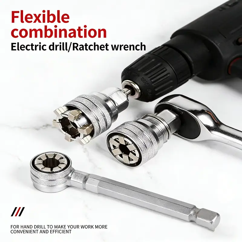 Multi-Function Universal Socket Wrench Tool - Universal Maintenance Tool, Adjustable Universal Socket Wrench, Universal Socket Tool for 3/8" Drive Ratchet Torque Wrench & Power Drill (Connecting rod random color) Fathers Day Gift