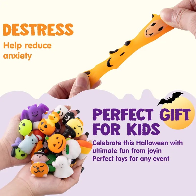 24pcs/60pcs/100Pcs/6pcs Halloween Mochi Squishy Toys, Halloween Toys for Halloween Party Favors, Halloween Sensory Stress Relief Toys Bulk, Trick or Treats Classroom Prizes Gifts Goodie Bag Fillers