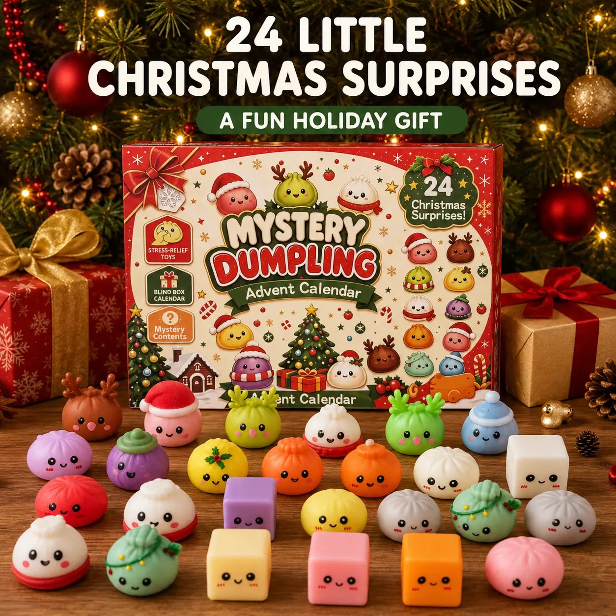 Christmas Mini Squishies Advent Calendar 2026, 24-Day Dumpling Squishy Toy Countdown Calendar with Glitter Squeeze Toys, Holiday Gift for Kids