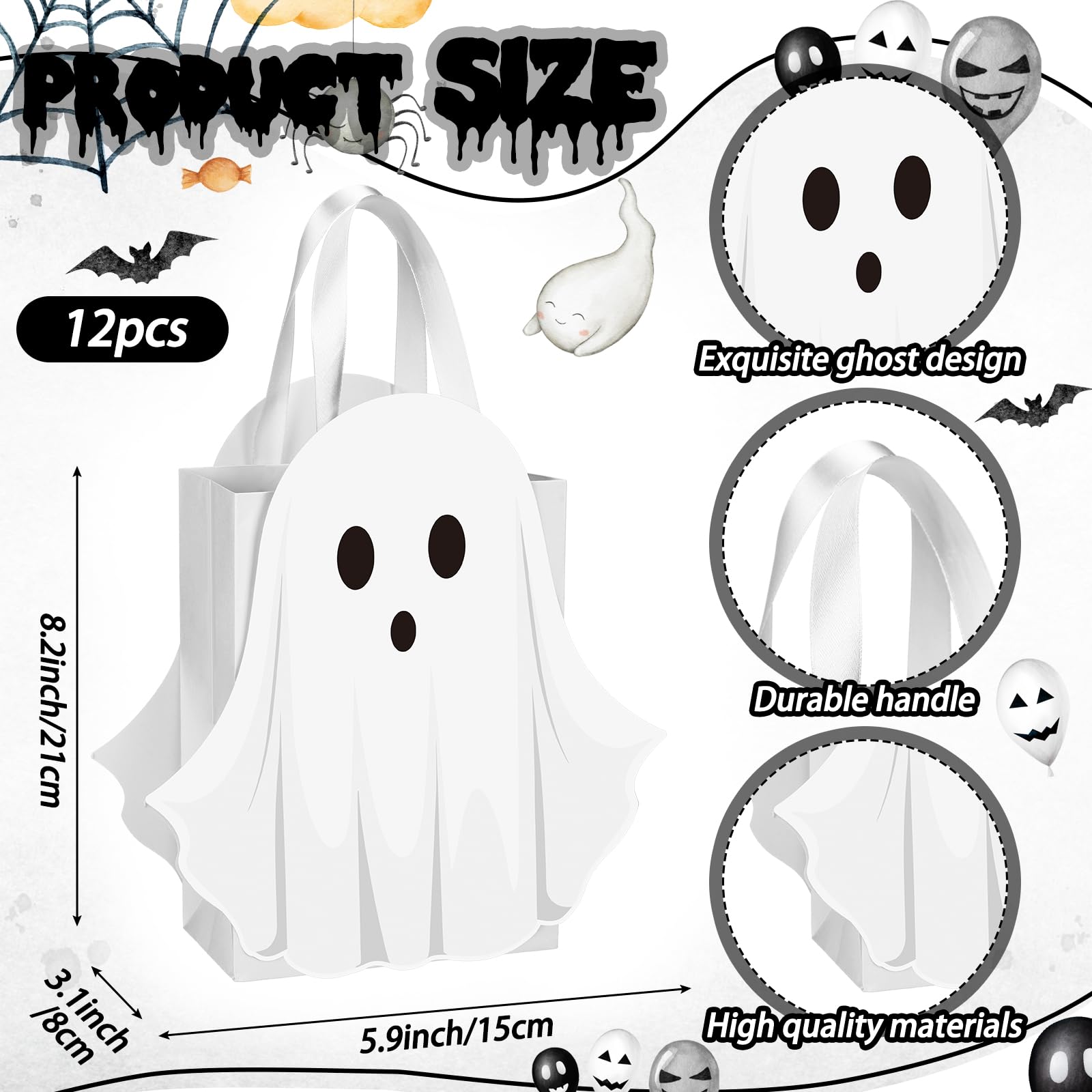 12/24 Pcs Halloween Ghost Candy Bags Paper Gift Bags with Handle Trick or Treat Bags with Cute Ghost Pastel Pink White Holographic Pattern, Snack Goodie Bags for Kids Adults Students Teachers, Halloween Birthday Baby Shower Classroom Party Favors Supplies 12/24 Pcs Halloween Ghost Candy Bags Paper Gift Bags with Handle Trick or Treat Bags with Cute Ghost Pastel Pink White Holographic Pattern, Snack Goodie Bags for Kids Adults Students Teachers, Halloween Birthday Baby Shower Classroom Party Favors Supplies