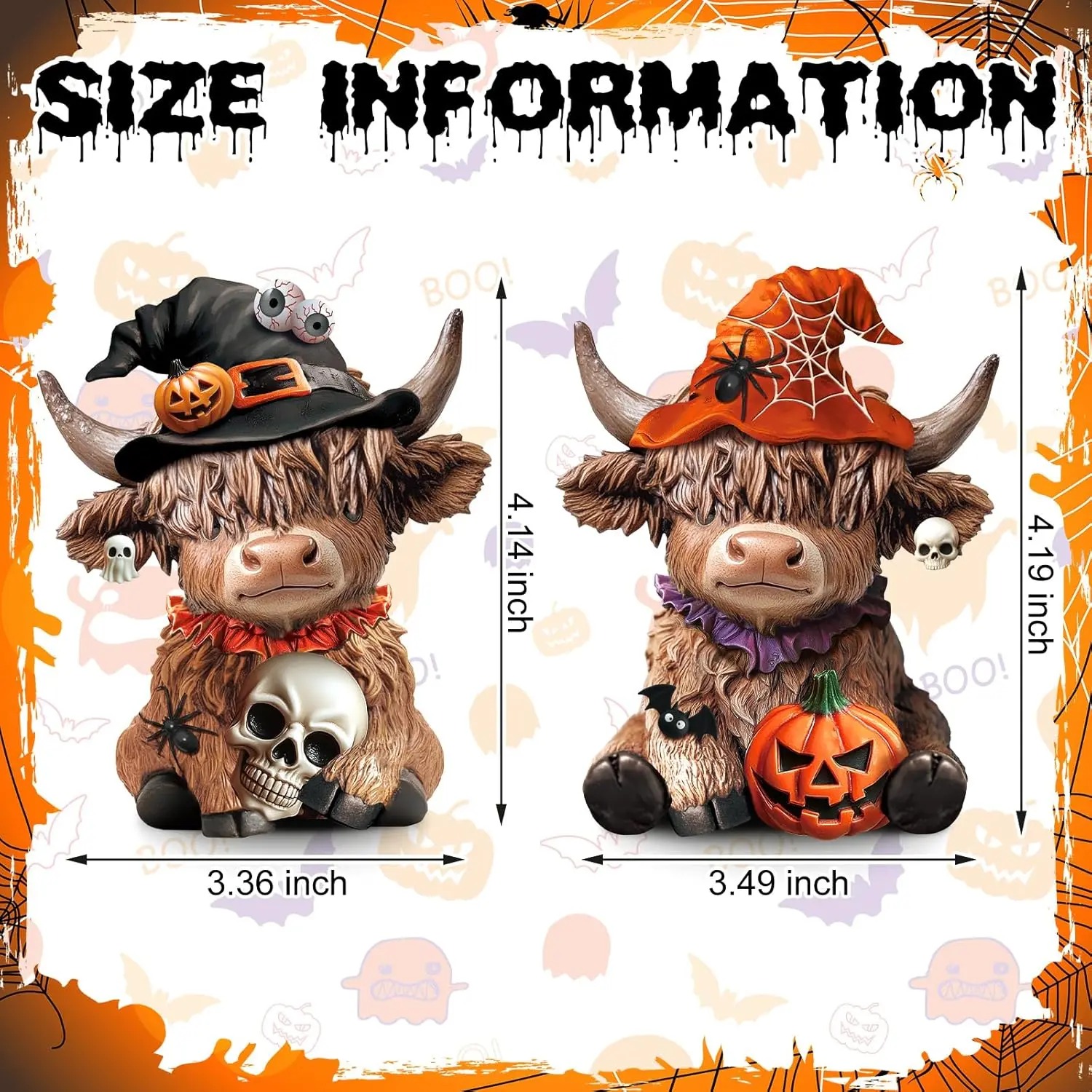 Halloween Highland Cow Statue Fall Cattle Figures 3D Highland Cattle Ornament Halloween Gift Christmas Gift Cute Decoration for Home, Halloween Party Season Decor, Housewarming Gift, Bathroom Decor, 2/3pcs
