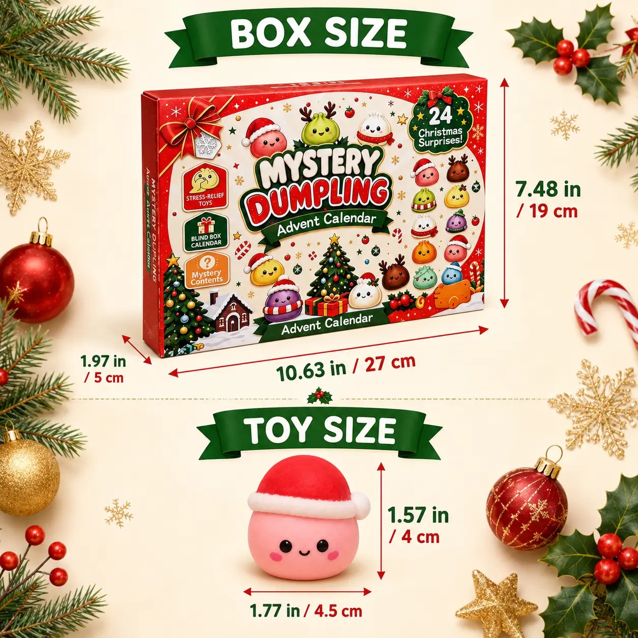 Christmas Mini Squishies Advent Calendar 2026, 24-Day Dumpling Squishy Toy Countdown Calendar with Glitter Squeeze Toys, Holiday Gift for Kids