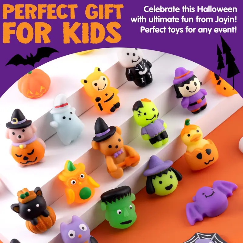 24pcs/60pcs/100Pcs/6pcs Halloween Mochi Squishy Toys, Halloween Toys for Halloween Party Favors, Halloween Sensory Stress Relief Toys Bulk, Trick or Treats Classroom Prizes Gifts Goodie Bag Fillers