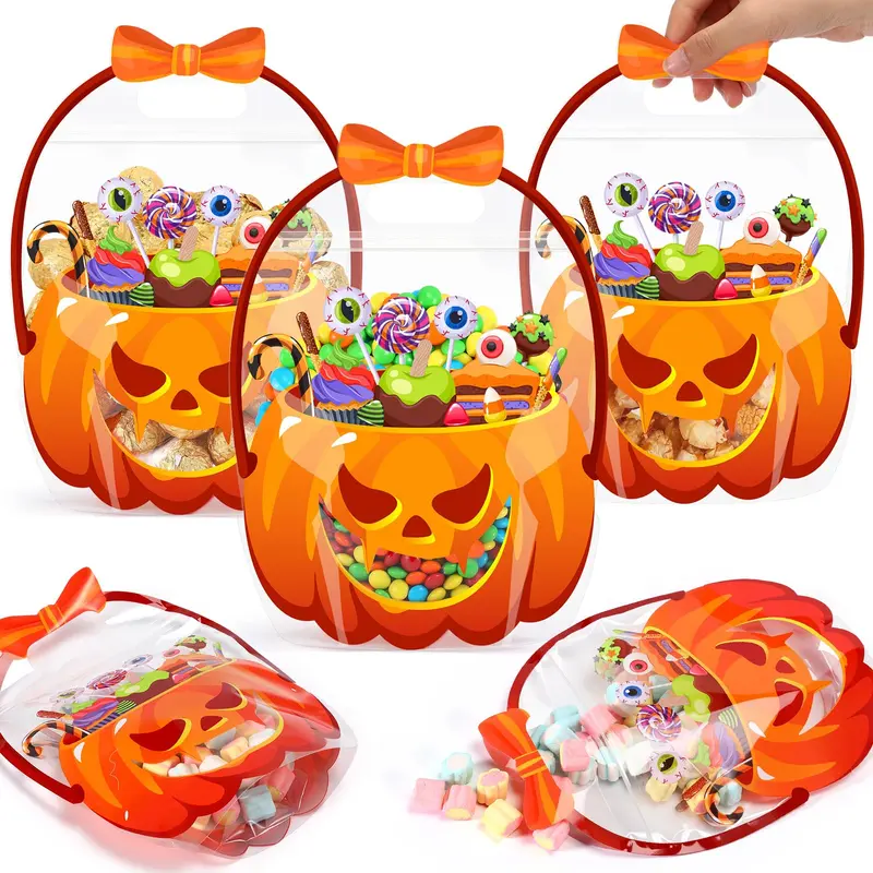 24/50 Pcs Halloween Goodie Bags Plastic Candy Bag Trick or Treat Bags with Cauldron Skeleton black Cat Skull Pumpkin Design,Treat Bags for Student Teacher Colleagues Neighbors,Classroom Snack Storage for Halloween Birthday Party Favor Supplies