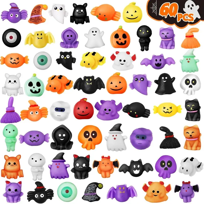 24pcs/60pcs/100Pcs/6pcs Halloween Mochi Squishy Toys, Halloween Toys for Halloween Party Favors, Halloween Sensory Stress Relief Toys Bulk, Trick or Treats Classroom Prizes Gifts Goodie Bag Fillers
