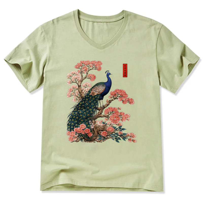 Peacock And Cherry Blossom Art T Shirt Men Women Fashion Casual Top
