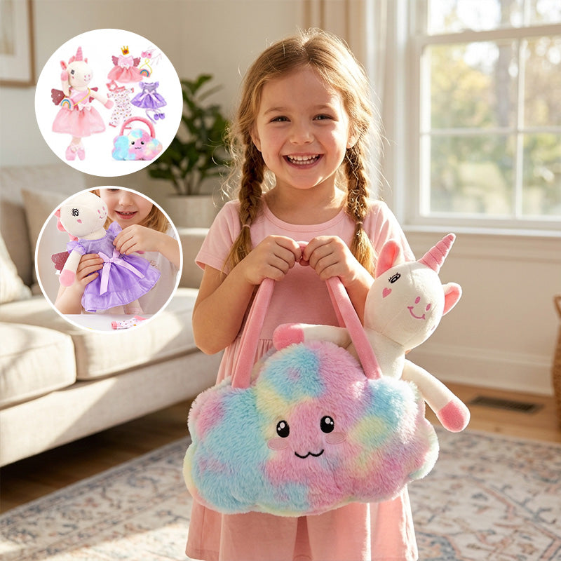 Ballerina unicorn plush and colorful fluffy storage bag
